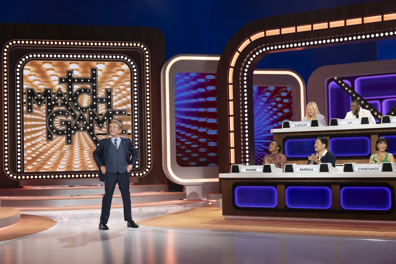 Match Game production set with the host and celebrity panel
